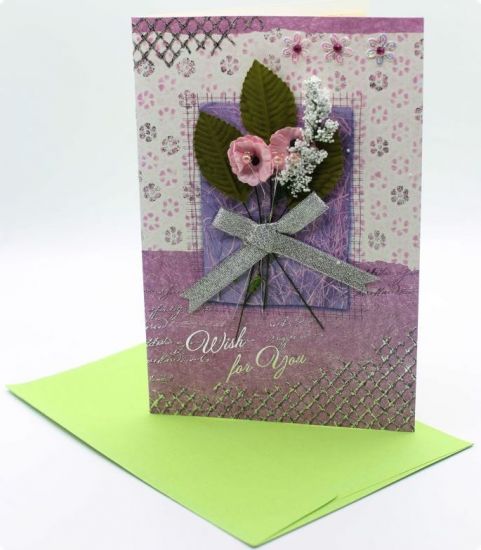 Felicitare 3D cu plic, model cu flori aplicate - YGH 04