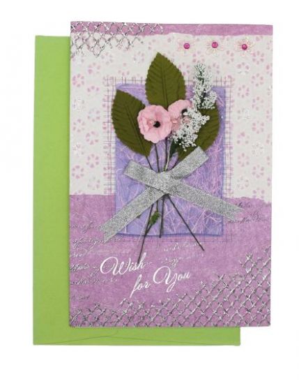 Felicitare 3D cu plic, model cu flori aplicate - YGH 04