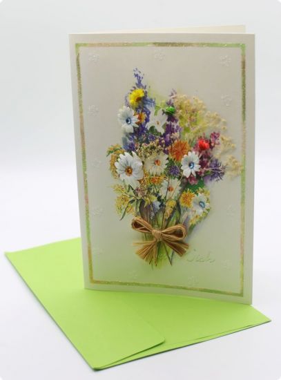 Felicitare 3D cu plic, model cu flori aplicate - YSH 03