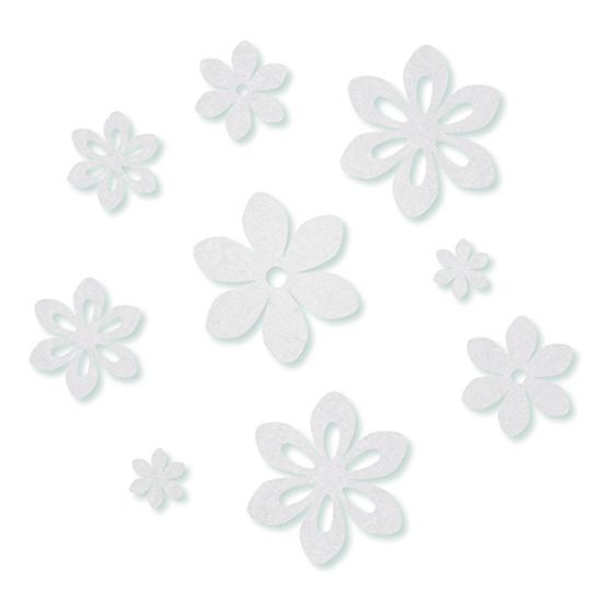 Set 9 flori din fetru cu adeziv - White