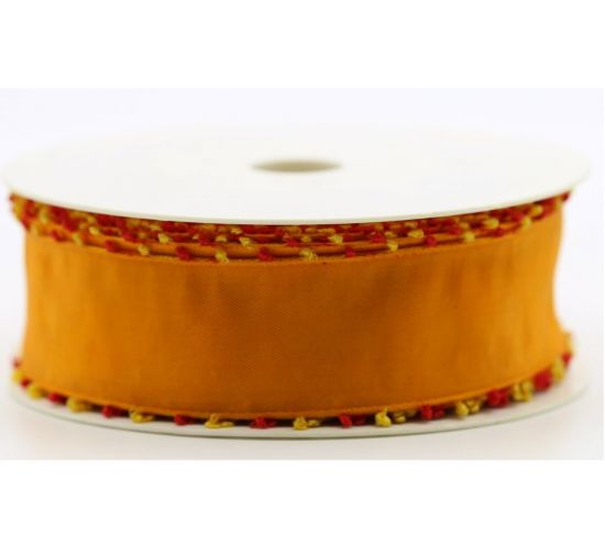 Panglica din tafta cu sarma pe margini, latime 40 mm - Loops Orange
