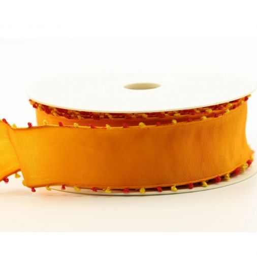 Panglica din tafta cu sarma pe margini, latime 40 mm - Loops Orange
