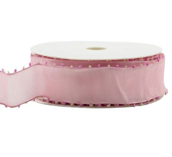 Panglica din tafta cu sarma pe margini, latime 40 mm - Loops Rosa