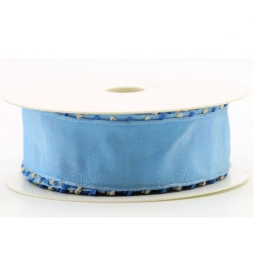 Panglica din tafta cu sarma pe margini, latime 40 mm - Loops Blue