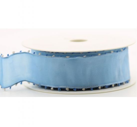Panglica din tafta cu sarma pe margini, latime 40 mm - Loops Blue