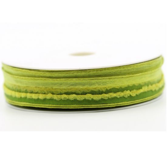 Panglica organza cu model tesut si sarma pe margini, latime 20 mm - Green Organza