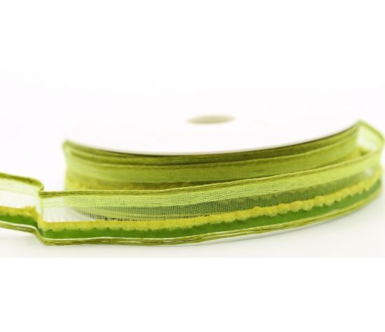 Panglica organza cu model tesut si sarma pe margini, latime 20 mm - Green Organza