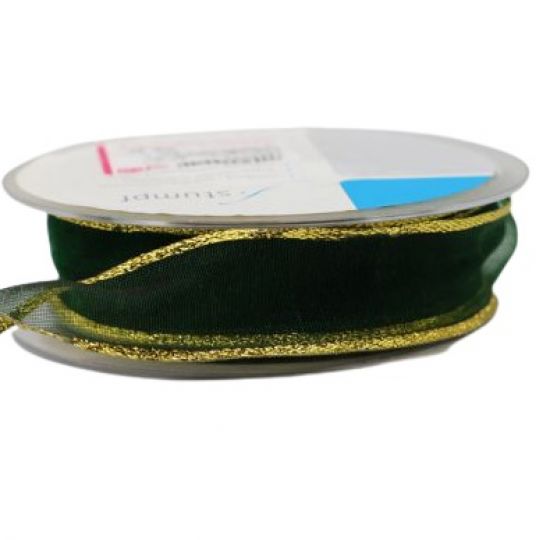 Panglica din organza cu sarma pe margini, latime 25 mm, margini aurii - Green Gold