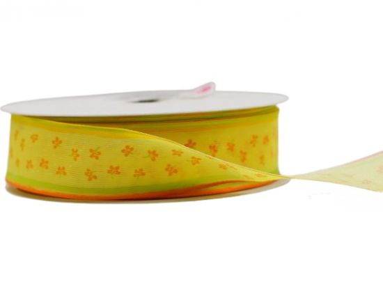 Panglica din tafta cu sarma pe margini, latime 25 mm - Flower Yellow