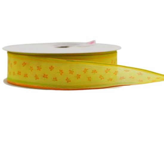 Panglica din tafta cu sarma pe margini, latime 25 mm - Flower Yellow