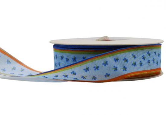 Panglica din tafta cu sarma pe margini, latime 25 mm - Flower Light Blue