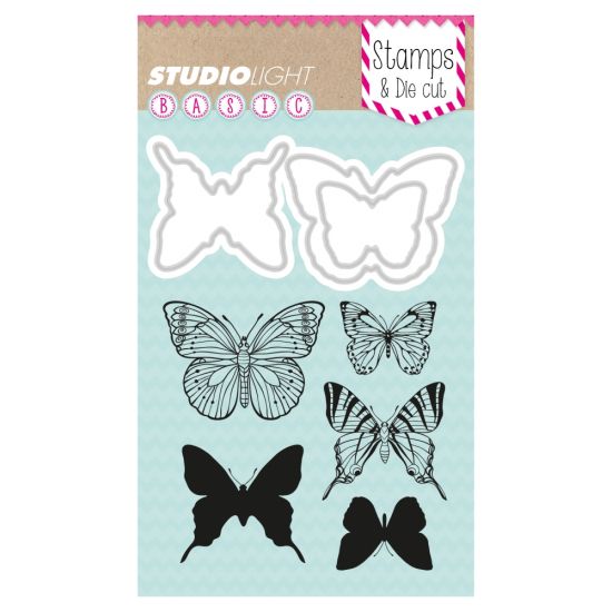 Set A6 cu 8 piese, matrite si stampile - Basic Butterlies