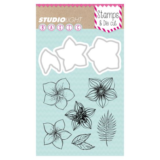 Set A6 cu 9 piese, matrite si stampile - Basic Flowers