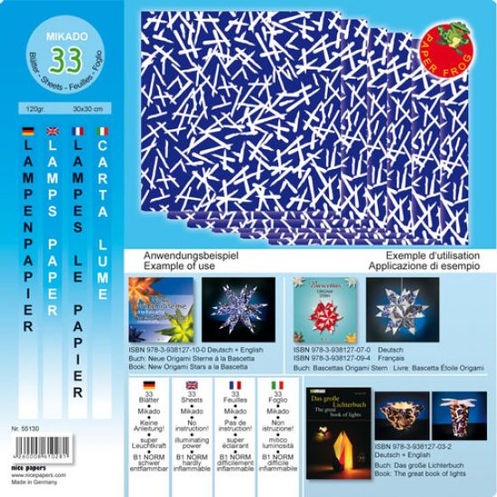 Set 33 coli hartie ignifuga pentru origami, 30 x 30 cm, 120 g/m2 - Blue Mikado