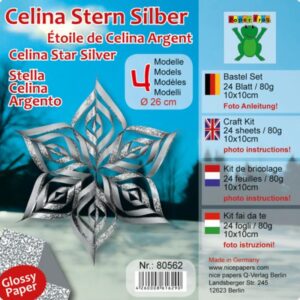 Set 24 coli hartie origami, 10 x 10 cm, 80 g/m2 - Celina Star - Silver