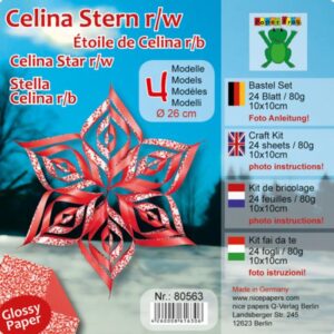 Set 24 coli hartie origami, 10 x 10 cm, 80 g/m2 - Celina Star - Red and White