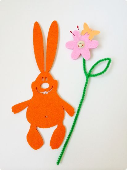 Set creativ iepure oranj din fetru si floare