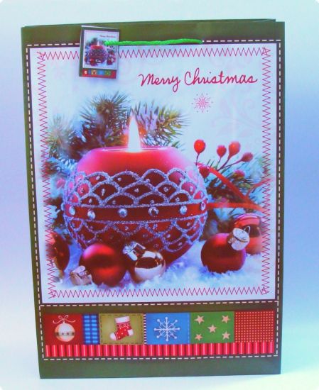 Punga cadouri Merry Christmas, lumanare si globuri - 44 x 31 x 12 cm