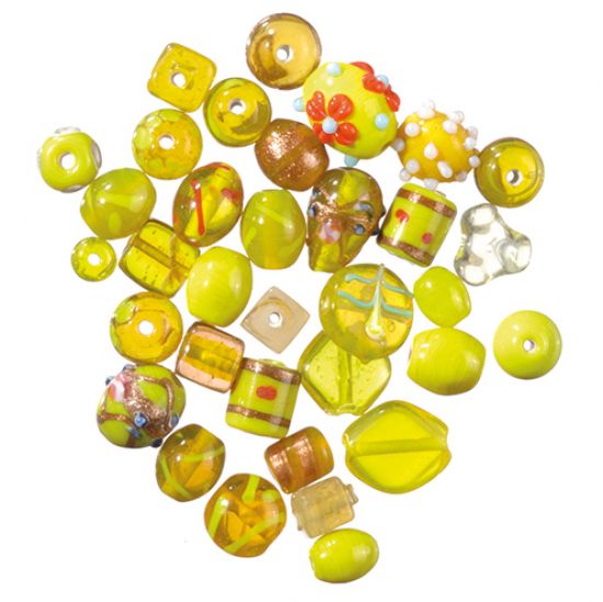 Margele indiene din sticla, 6-12 mm - yellow
