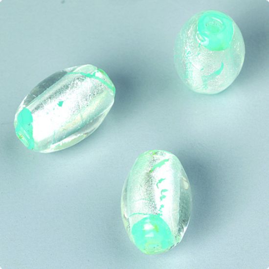 Set 2 margele din sticla de forma ovala - bleu/argintiu