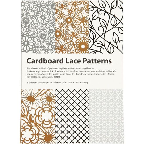 Set 24 coli dantela din carton - Lace Patterns Grey