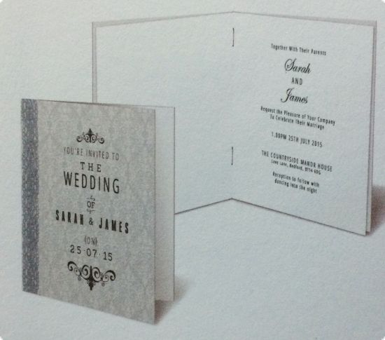Set 25 invitatii cu model imprimat si plicuri - colectia Wedding - Damask