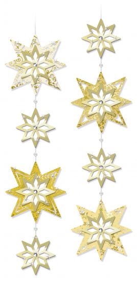 Set Paper 3D Decoration Stars - Gold