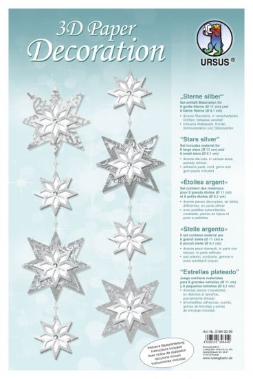 Set Paper 3D Decoration Stars - Silver