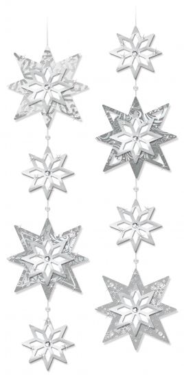 Set Paper 3D Decoration Stars - Silver