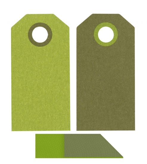 Set 20 tag-uri din carton 250 g/m2 embosat, cu doua fete uni - Lime Green / Dark Green