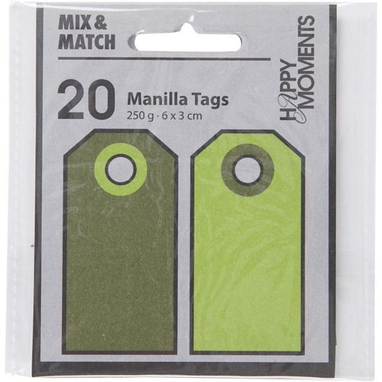 Set 20 tag-uri din carton 250 g/m2 embosat, cu doua fete uni - Lime Green / Dark Green