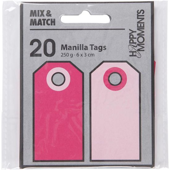 Set 20 tag-uri din carton 250 g/m2 embosat, cu doua fete uni - Pink / Rose