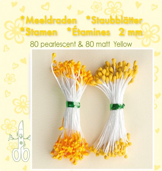 Set 80 + 80 stamine cu cap de 2 mm, pentru flori - Yellow matt & pearl