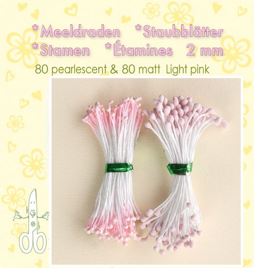 Set 80 + 80 stamine cu cap de 2 mm, pentru flori - Light Pink matt & pearl