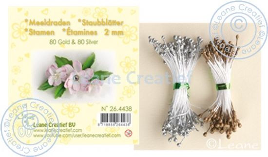 Set 80 + 80 stamine cu cap de 2 mm, pentru flori - Gold & Silver pearl