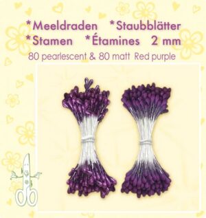 Set 80 + 80 stamine cu cap de 2 mm, pentru flori - Red Purple matt & pearl