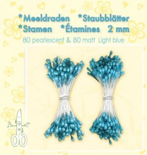 Set 80 + 80 stamine cu cap de 2 mm, pentru flori - Light Blue matt & pearl