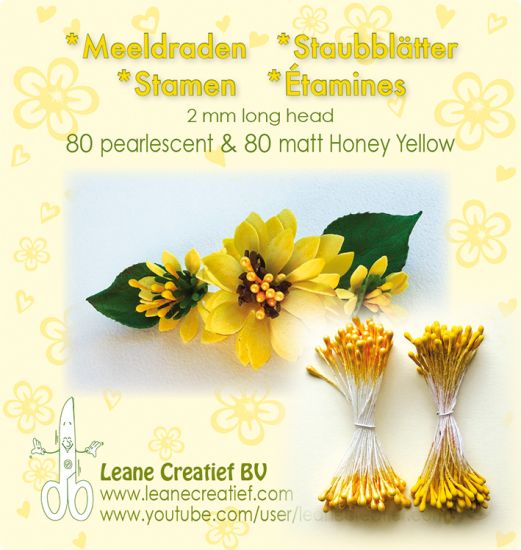 Set 80 + 80 stamine cu cap de 2 mm, pentru flori - Honey Yellow matt & pearl