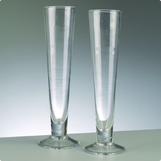 Suport pentru lumanare, din sticla, forma conica cu picior, 20 cm