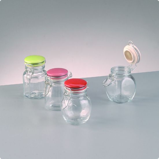 Borcan din sticla cu capac ceramic roz, 100 ml