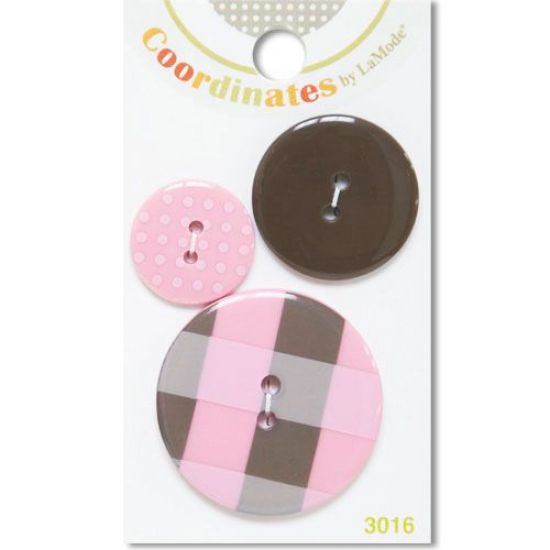 Set 3 nasturi din plastic, cu model - Pink Plaid