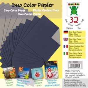 Set 32 coli hartie origami, 15 x 15 cm, 70 g/m2 - Duo Color Paper Blue/Silver