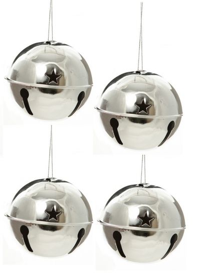 Set 4 clopotei capsulati din metal, cu stelute - argintii