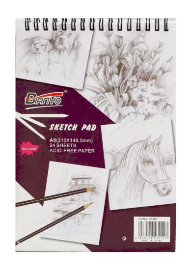 Caiet A5 sketch pad, pentru desene in creion, 24 coli, 200 g/m2