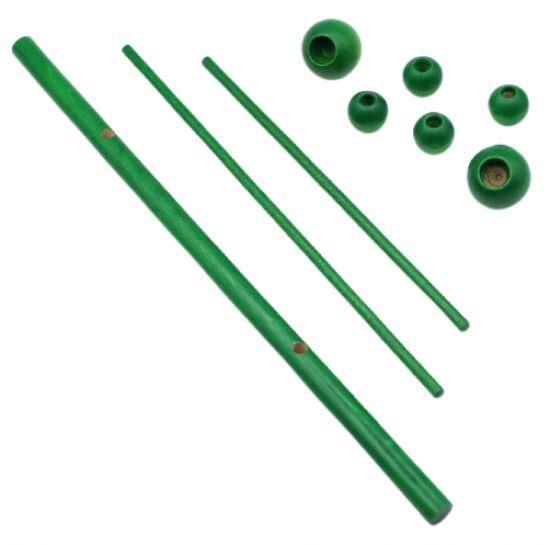 Bagheta din lemn colorat cu 2 transversale, 35 cm - Green