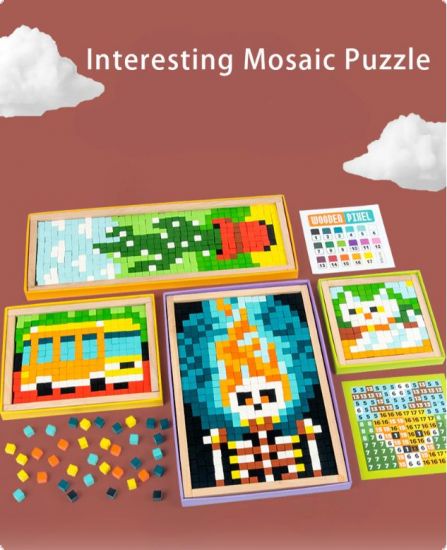 Joc mozaic din lemn, cu 600 piese - Flower Pixel