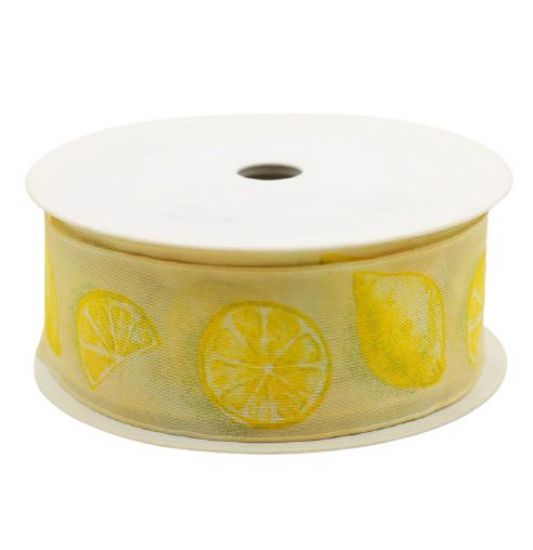 Panglica cu model imprimat si cu sarma pe margini, latime 25 mm - Lemmon/ Cream