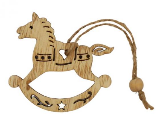 Ornament de brad, din lemn, cu sfoara - Cal