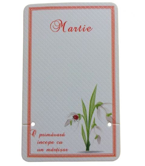 Set 12 cartoane martisoare - O primavara incepe cu un martisor - Trei ghiocei cu gargarita