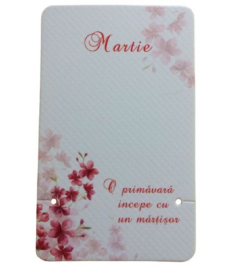 Set 12 cartoane martisoare - O primavara incepe cu un martisor - Flori roz pastel si ciclam